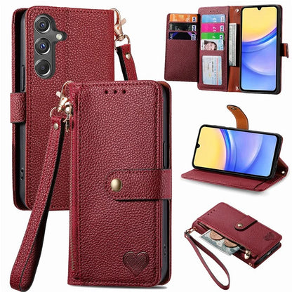 For Samsung Galaxy A15 4G / 5G Phone Case Heart Pattern Leather RFID Blocking Cover