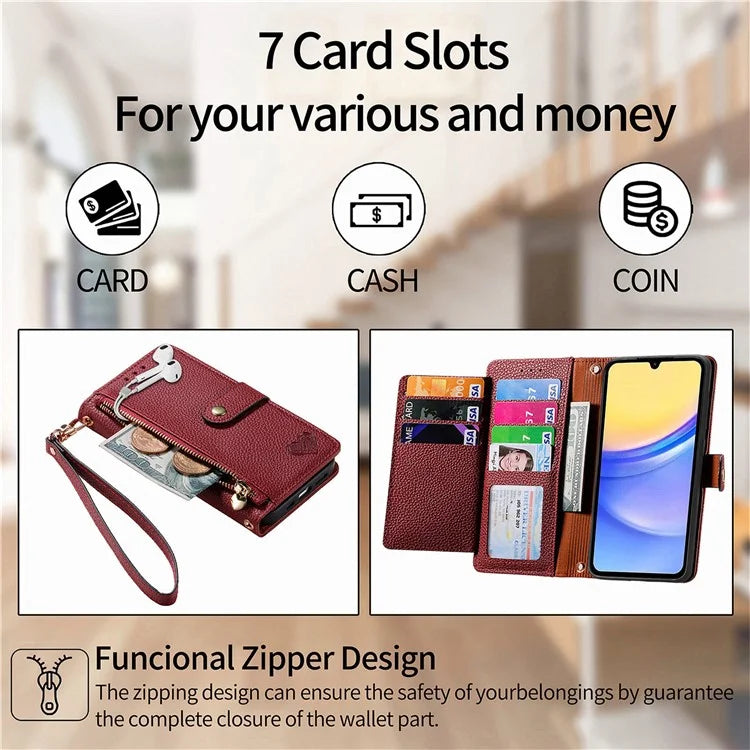 For Samsung Galaxy A15 4G / 5G Phone Case Heart Pattern Leather RFID Blocking Cover