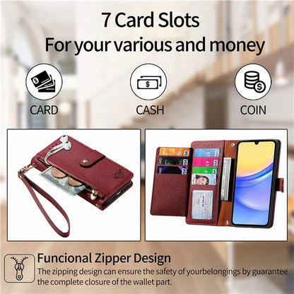 For Samsung Galaxy A15 4G / 5G Phone Case Heart Pattern Leather RFID Blocking Cover