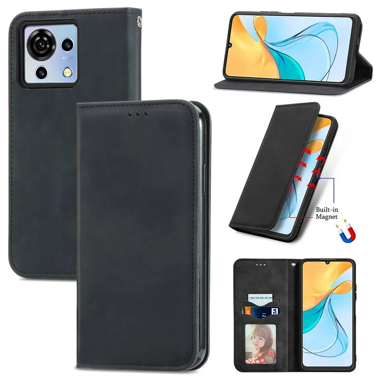 Phone Stand Case for ZTE Blade V50 Vita Shell Skin-touch PU Leather Cover