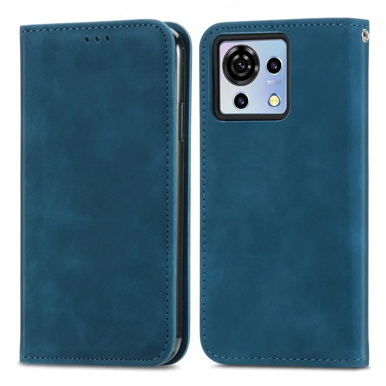 Phone Stand Case for ZTE Blade V50 Vita Shell Skin-touch PU Leather Cover