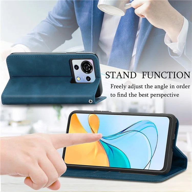 Phone Stand Case for ZTE Blade V50 Vita Shell Skin-touch PU Leather Cover