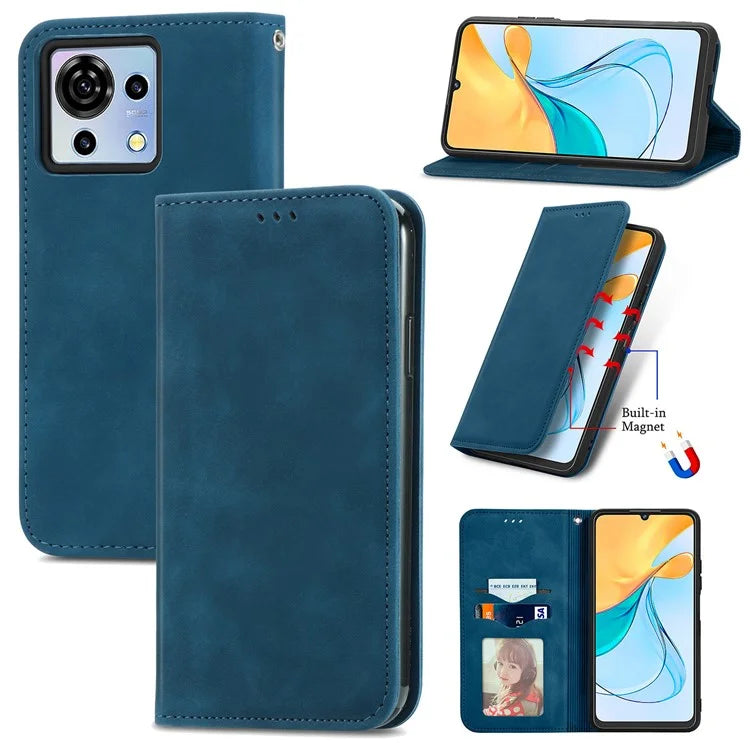 Phone Stand Case for ZTE Blade V50 Vita Shell Skin-touch PU Leather Cover