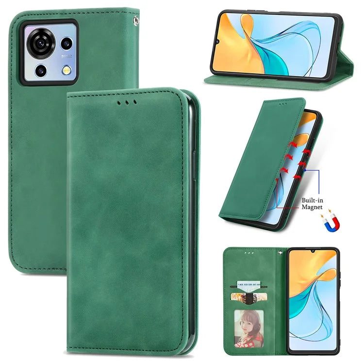 Phone Stand Case for ZTE Blade V50 Vita Shell Skin-touch PU Leather Cover