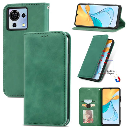 Phone Stand Case for ZTE Blade V50 Vita Shell Skin-touch PU Leather Cover