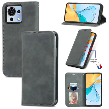 Phone Stand Case for ZTE Blade V50 Vita Shell Skin-touch PU Leather Cover