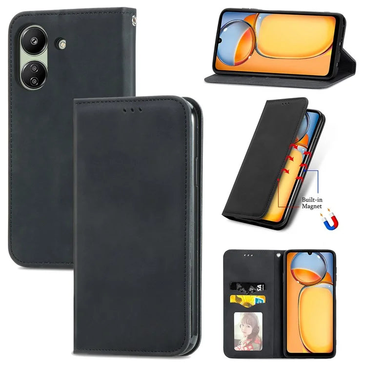 For Xiaomi Redmi 13C 4G / Poco C65 4G Leather Case Magnetic Absorption Phone Stand Cover