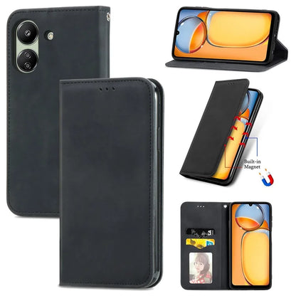 For Xiaomi Redmi 13C 4G / Poco C65 4G Leather Case Magnetic Absorption Phone Stand Cover