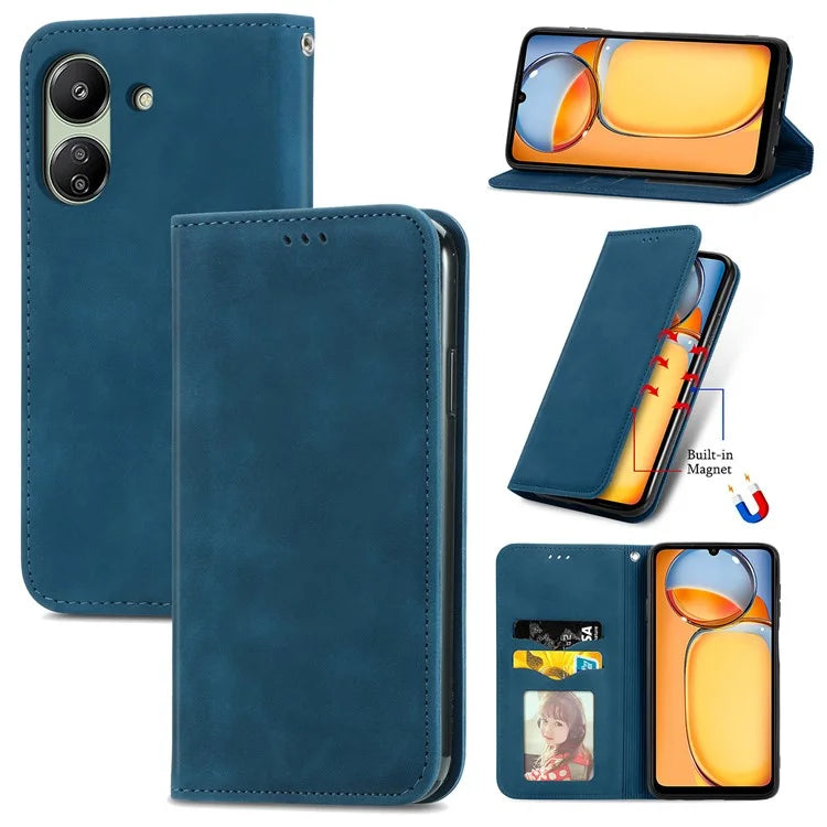 For Xiaomi Redmi 13C 4G / Poco C65 4G Leather Case Magnetic Absorption Phone Stand Cover