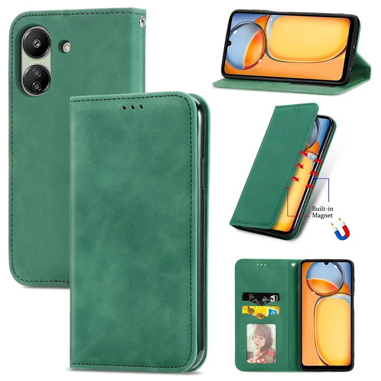 For Xiaomi Redmi 13C 4G / Poco C65 4G Leather Case Magnetic Absorption Phone Stand Cover