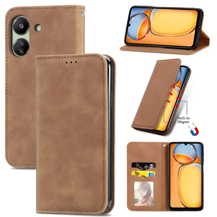 For Xiaomi Redmi 13C 4G / Poco C65 4G Leather Case Magnetic Absorption Phone Stand Cover