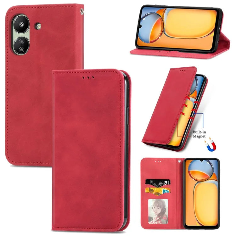 For Xiaomi Redmi 13C 4G / Poco C65 4G Leather Case Magnetic Absorption Phone Stand Cover