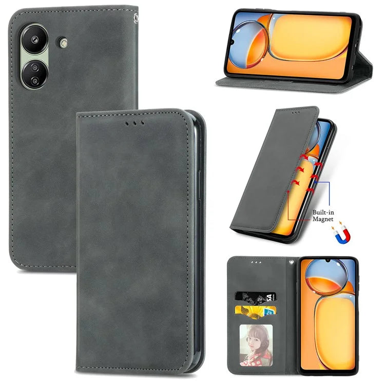 For Xiaomi Redmi 13C 4G / Poco C65 4G Leather Case Magnetic Absorption Phone Stand Cover