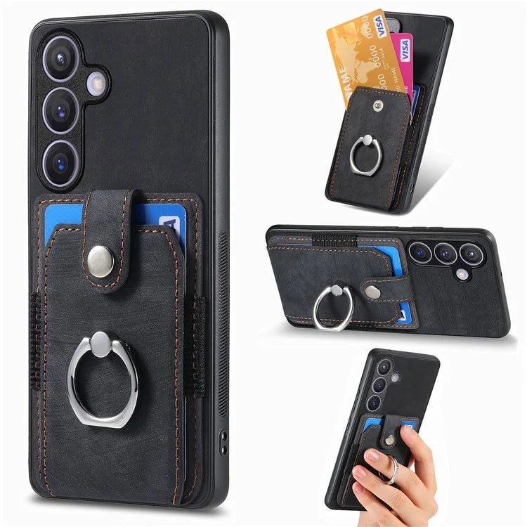 D2 Vintage Phone Case for Samsung Galaxy S24 Card Slots Ring Kickstand Cover
