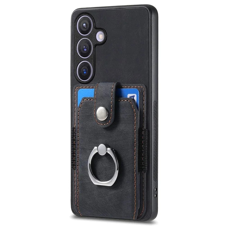 D2 Vintage Phone Case for Samsung Galaxy S24 Card Slots Ring Kickstand Cover