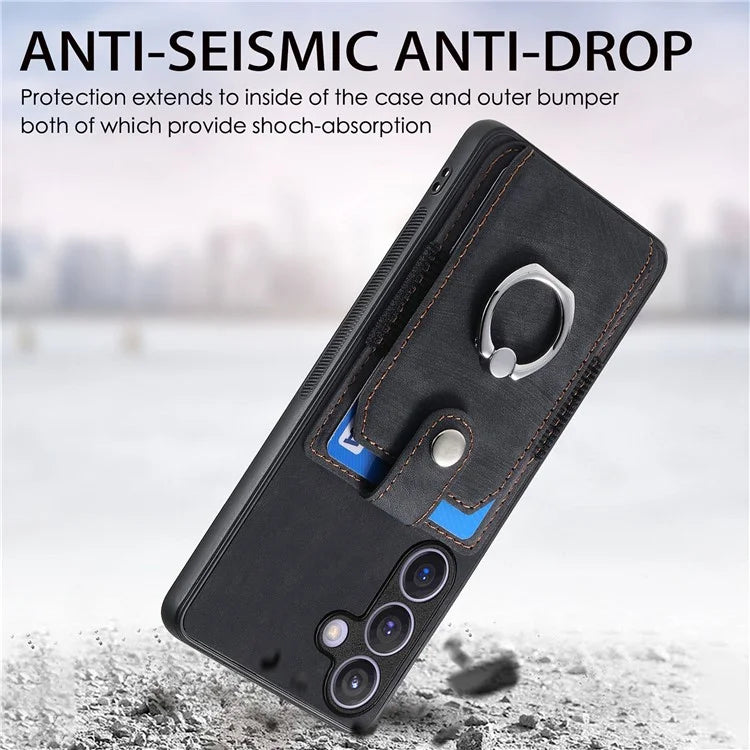 D2 Vintage Phone Case for Samsung Galaxy S24 Card Slots Ring Kickstand Cover