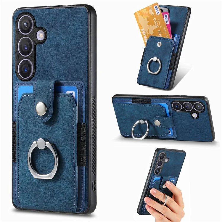 D2 Vintage Phone Case for Samsung Galaxy S24 Card Slots Ring Kickstand Cover