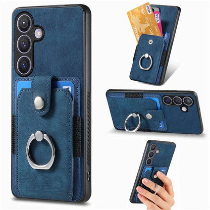D2 Vintage Phone Case for Samsung Galaxy S24 Card Slots Ring Kickstand Cover