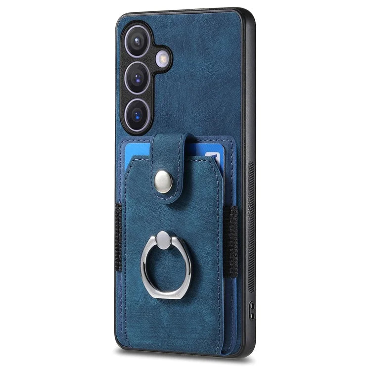 D2 Vintage Phone Case for Samsung Galaxy S24 Card Slots Ring Kickstand Cover