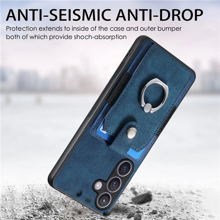 D2 Vintage Phone Case for Samsung Galaxy S24 Card Slots Ring Kickstand Cover