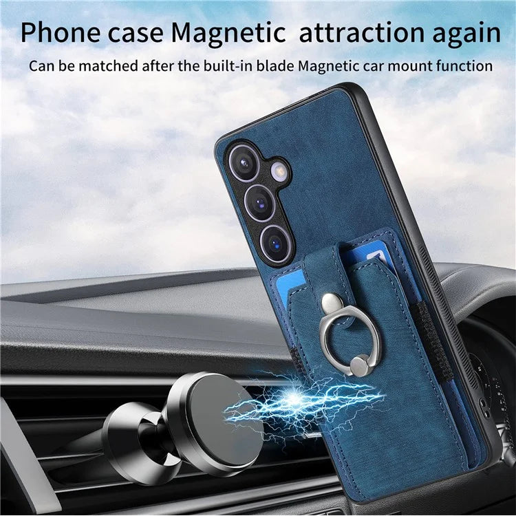 D2 Vintage Phone Case for Samsung Galaxy S24 Card Slots Ring Kickstand Cover