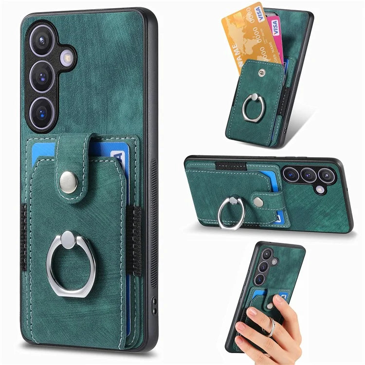 D2 Vintage Phone Case for Samsung Galaxy S24 Card Slots Ring Kickstand Cover