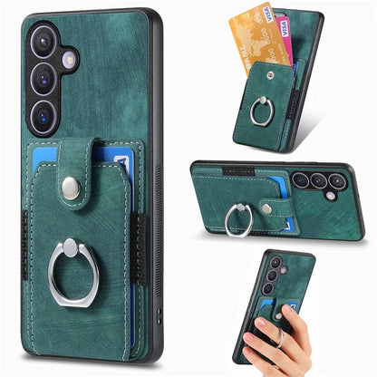 D2 Vintage Phone Case for Samsung Galaxy S24 Card Slots Ring Kickstand Cover