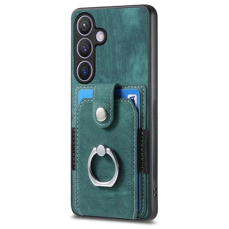 D2 Vintage Phone Case for Samsung Galaxy S24 Card Slots Ring Kickstand Cover