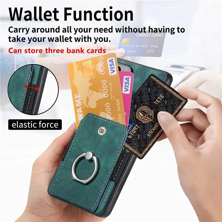 D2 Vintage Phone Case for Samsung Galaxy S24 Card Slots Ring Kickstand Cover