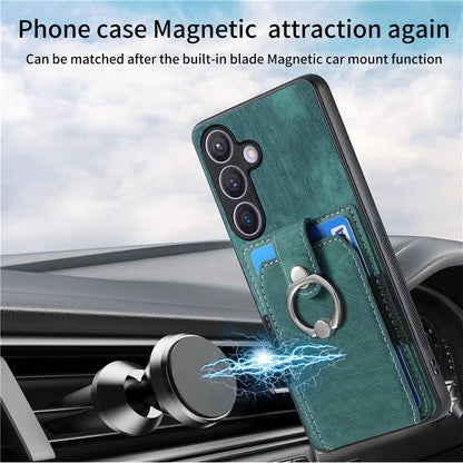 D2 Vintage Phone Case for Samsung Galaxy S24 Card Slots Ring Kickstand Cover