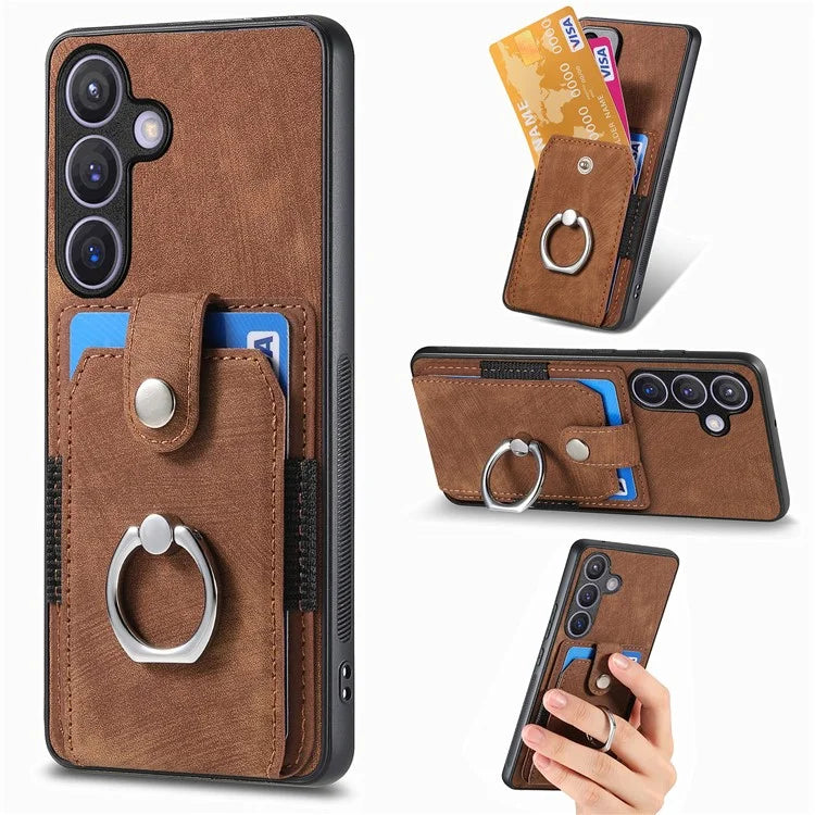 D2 Vintage Phone Case for Samsung Galaxy S24 Card Slots Ring Kickstand Cover