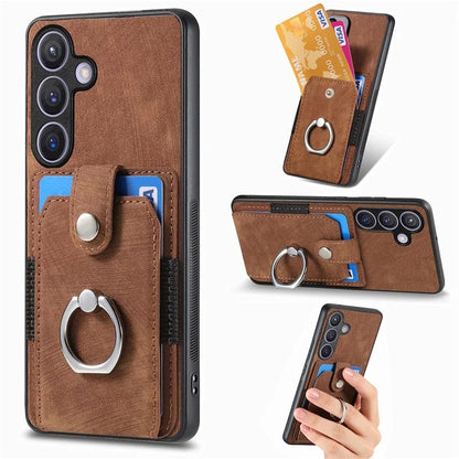D2 Vintage Phone Case for Samsung Galaxy S24 Card Slots Ring Kickstand Cover