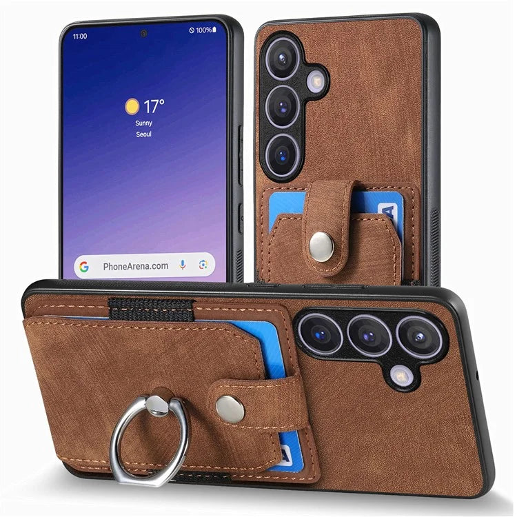 D2 Vintage Phone Case for Samsung Galaxy S24 Card Slots Ring Kickstand Cover