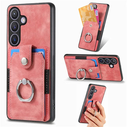 D2 Vintage Phone Case for Samsung Galaxy S24 Card Slots Ring Kickstand Cover