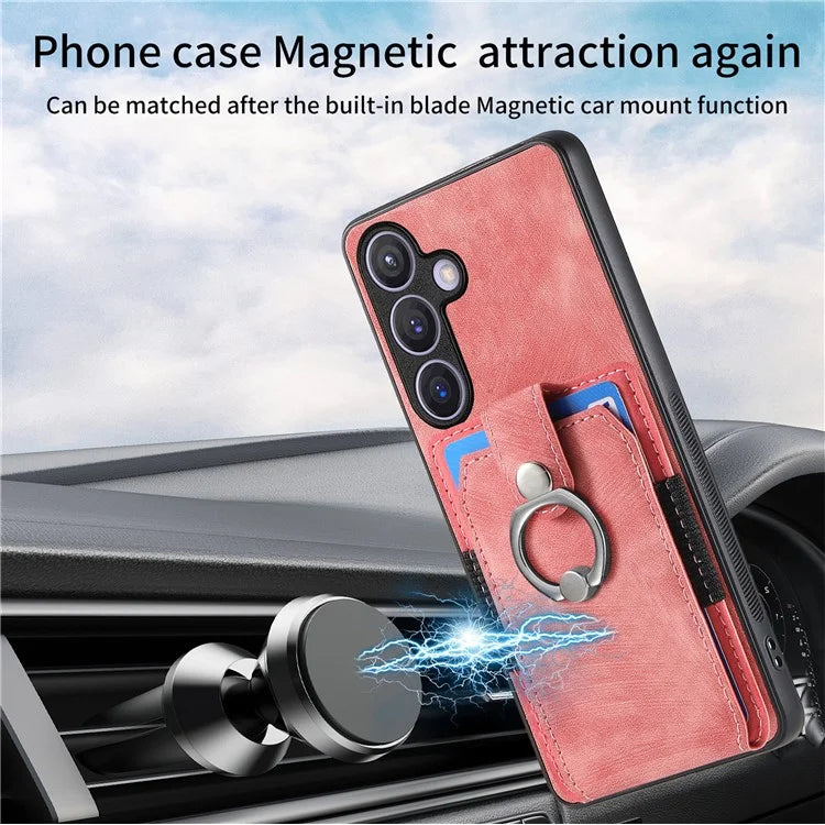 D2 Vintage Phone Case for Samsung Galaxy S24 Card Slots Ring Kickstand Cover