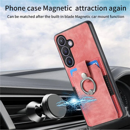 D2 Vintage Phone Case for Samsung Galaxy S24 Card Slots Ring Kickstand Cover