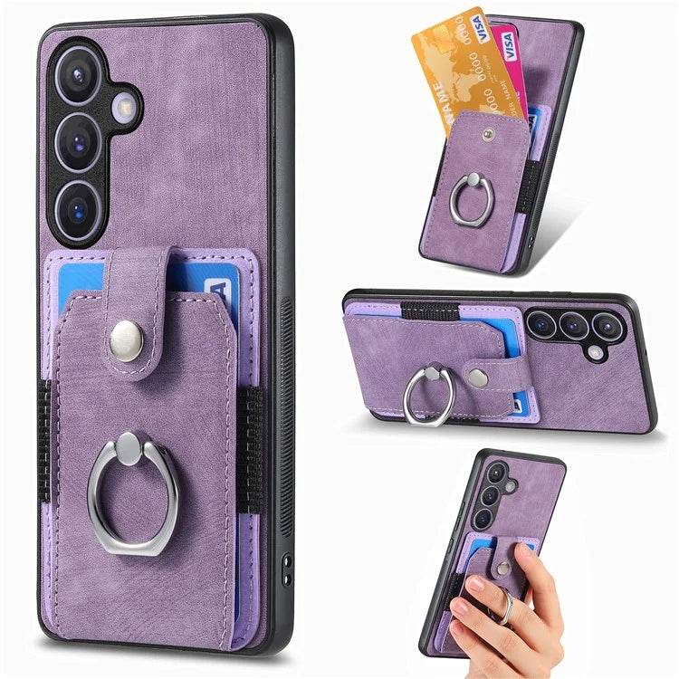 D2 Vintage Phone Case for Samsung Galaxy S24 Card Slots Ring Kickstand Cover