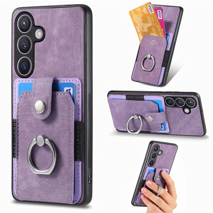 D2 Vintage Phone Case for Samsung Galaxy S24 Card Slots Ring Kickstand Cover