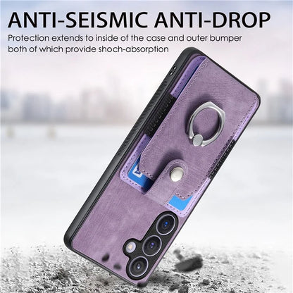 D2 Vintage Phone Case for Samsung Galaxy S24 Card Slots Ring Kickstand Cover