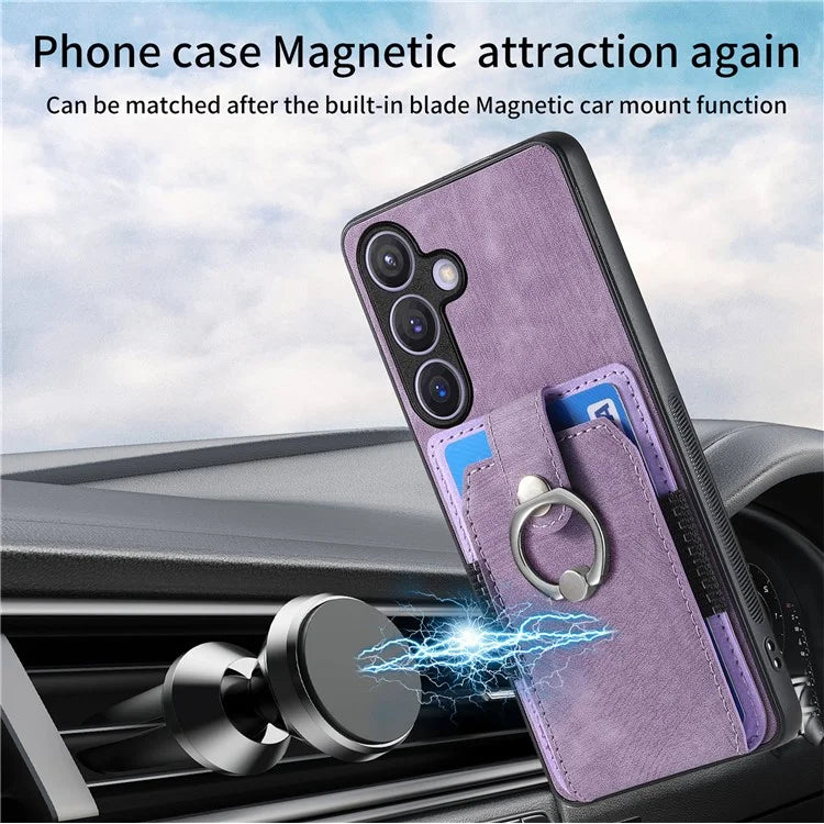 D2 Vintage Phone Case for Samsung Galaxy S24 Card Slots Ring Kickstand Cover