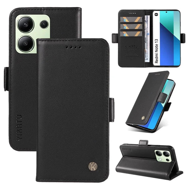 YIKATU YK-003 For Xiaomi Redmi Note 13 4G Leather Wallet Case Side Magnetic Clasp
