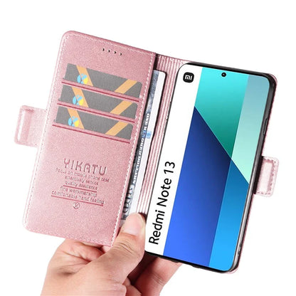 YIKATU YK-003 For Xiaomi Redmi Note 13 4G Leather Wallet Case Side Magnetic Clasp