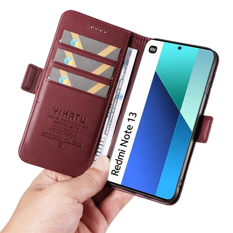 YIKATU YK-003 For Xiaomi Redmi Note 13 4G Leather Wallet Case Side Magnetic Clasp