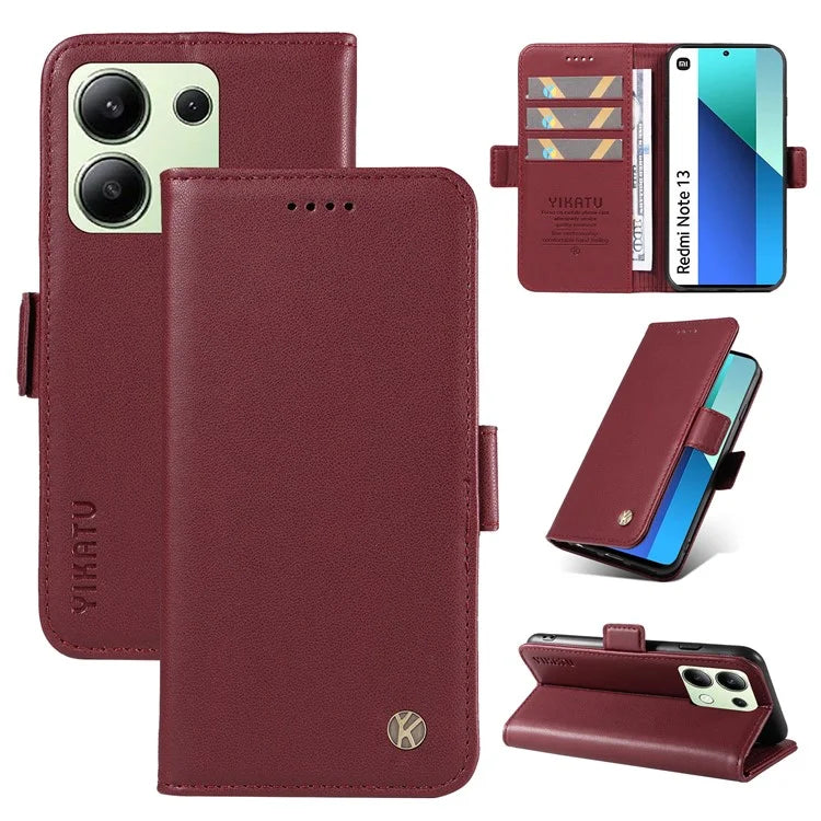 YIKATU YK-003 For Xiaomi Redmi Note 13 4G Leather Wallet Case Side Magnetic Clasp