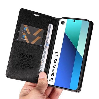 YIKATU YK-006 For Xiaomi Redmi Note 13 4G Leather Case Magnetic Closing Litchi Texture