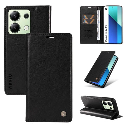 YIKATU YK-006 For Xiaomi Redmi Note 13 4G Leather Case Magnetic Closing Litchi Texture
