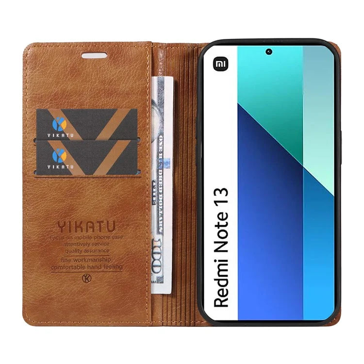 YIKATU YK-006 For Xiaomi Redmi Note 13 4G Leather Case Magnetic Closing Litchi Texture