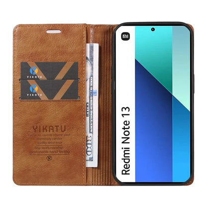 YIKATU YK-006 For Xiaomi Redmi Note 13 4G Leather Case Magnetic Closing Litchi Texture