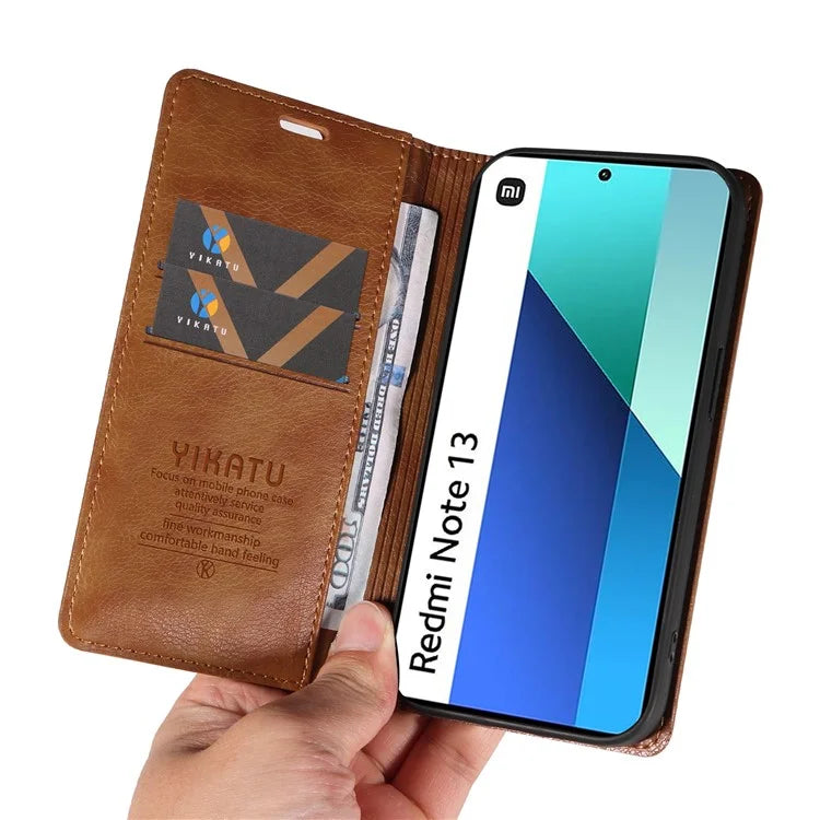YIKATU YK-006 For Xiaomi Redmi Note 13 4G Leather Case Magnetic Closing Litchi Texture