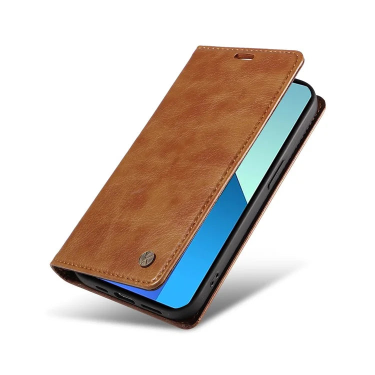 YIKATU YK-006 For Xiaomi Redmi Note 13 4G Leather Case Magnetic Closing Litchi Texture